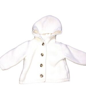 Old Navy 3-6 Months Unisex Cream Knit Cardigan Button Up Hooded Sweater